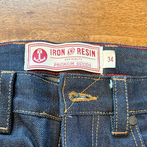 Iron & Resin Mens Dark Blue Straight Leg Jeans 34 Selvedge New - Picture 2 of 9